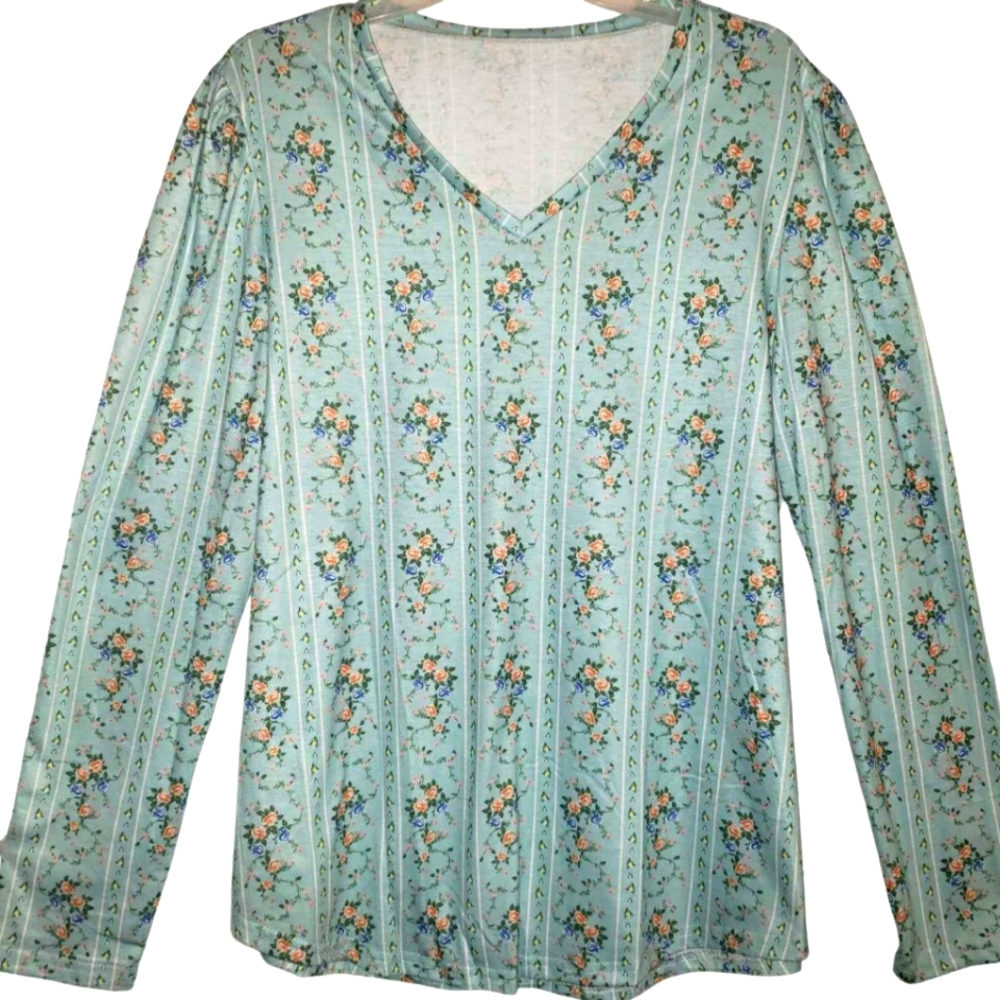 Shein women's XL floral print long sleeves polyester pullover blouse. New 4041